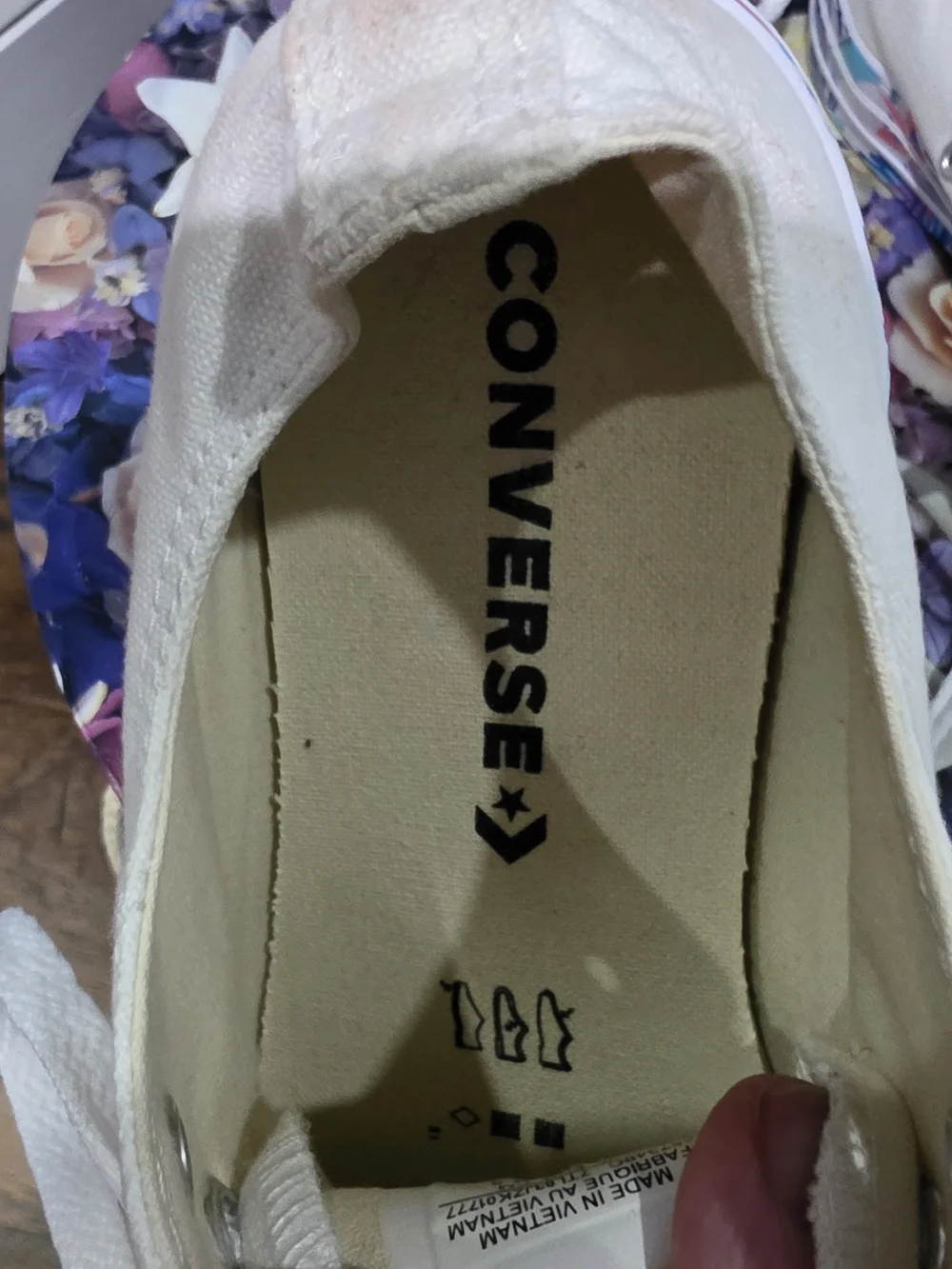 Converse Women's Low Top Canvas Sneakers in Cream with Flowered Patterned Trim - Picture 6 of 8